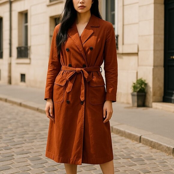Free People Jackets & Blazers - Free People Rust Orange Tencel Lyocell Belted Long Trench Coat Jacket Size M